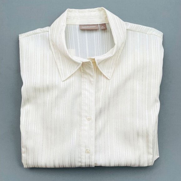 Croft & Barrow Stretch XL Ladies Button Down Dress Top Blouse Stripe  Kohls  VG+ - Picture 2 of 11